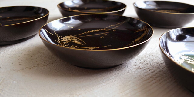 蒔絵漆皿 中皿 漆器 沈金蒔絵 5枚組Antique Sam's Collection