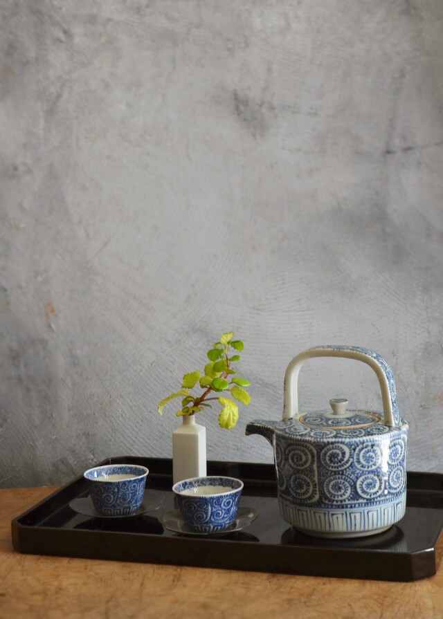 煎茶道具 染付宝瓶茶器 手描き唐子文 祥山造 骨董 時代物 薄手