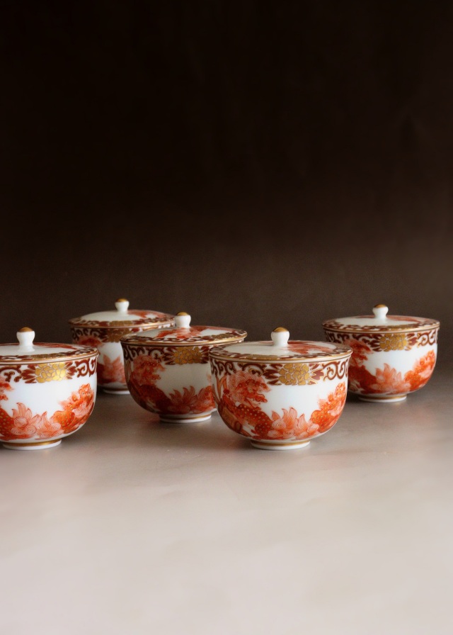 九谷焼 古九谷 赤九谷 馬絵 牛絵 茶器セット 煎茶道具 金彩 共箱有り