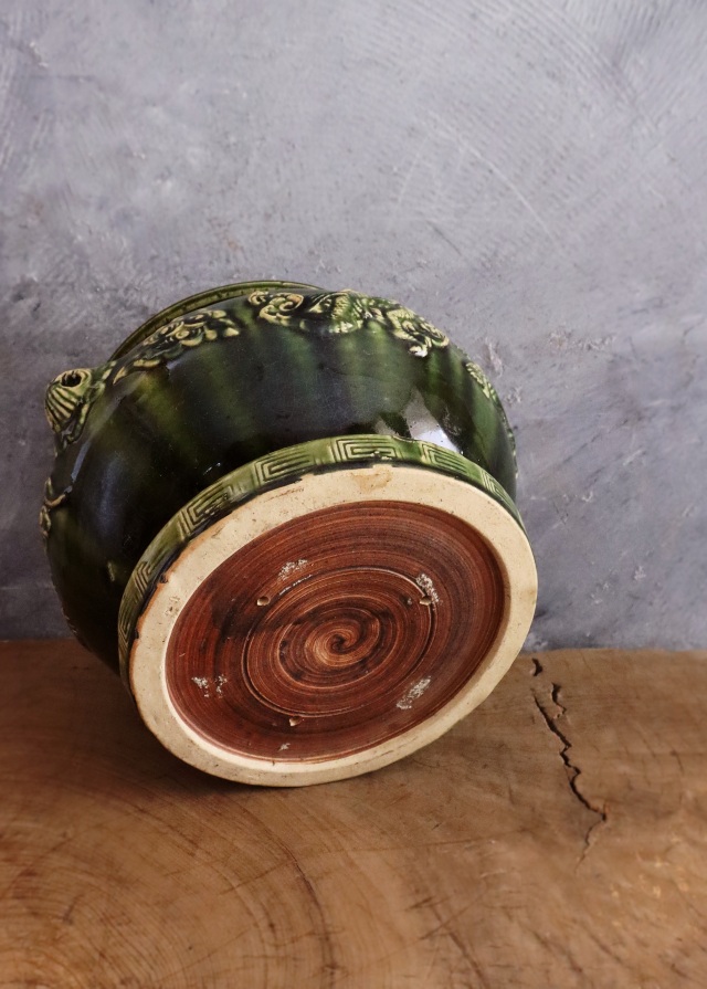 呂宋釉瓶掛け 火鉢 瀬戸織部 手あぶり 鉢カバー 江戸期 骨董 風炉 涼