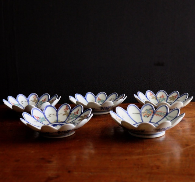 SORA 明治時代の錦手大猪口、色付小皿、金彩色絵小皿各6客計18客