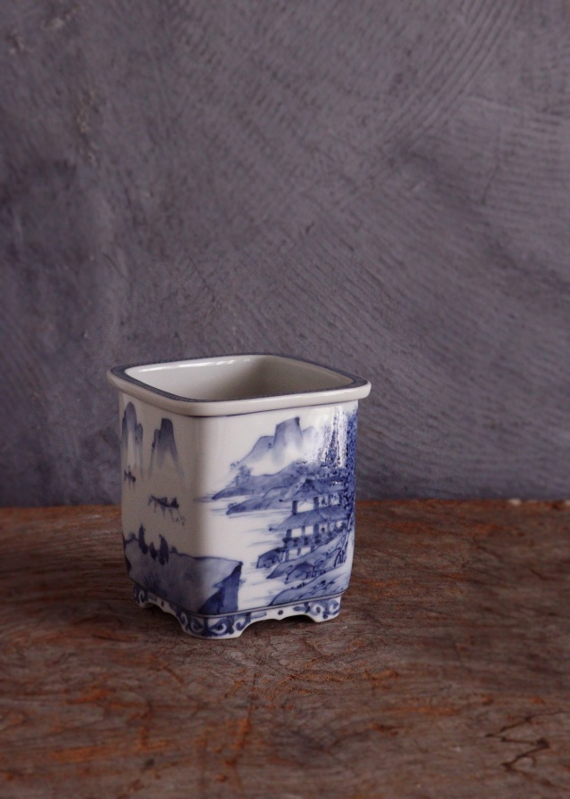 九谷 筒 盆栽鉢 絵鉢 九谷 筒 盆栽鉢 絵鉢