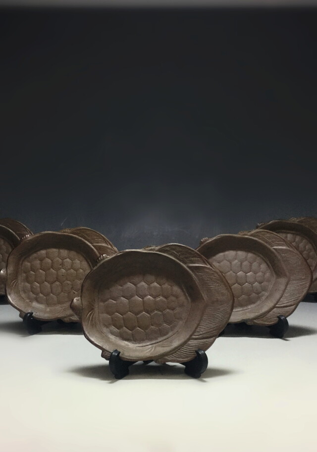 e2960 備前焼 亀甲皿 5枚 巾13～14cm せんべい皿 煎餅皿 e2960 備前焼 亀甲皿 5枚 巾13～14cm せんべい皿 煎餅皿