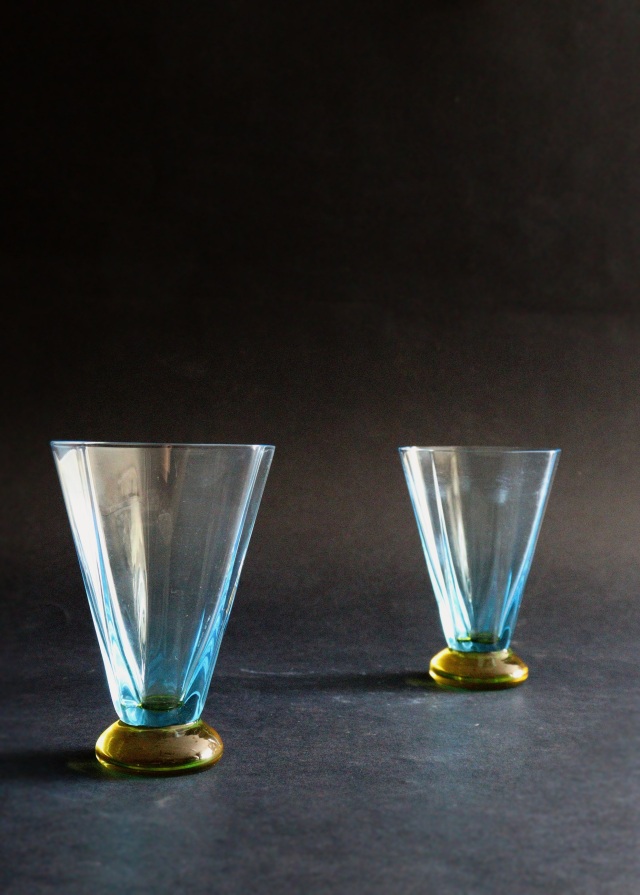 ベネチアングラス青色渦巻き模様ガラスカップ ヴィンテージ品