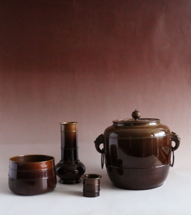 850 擂茶 累座 唐銅皆具 金谷浄雲 茶道 水指 杓立 蓋置 建水 稽古