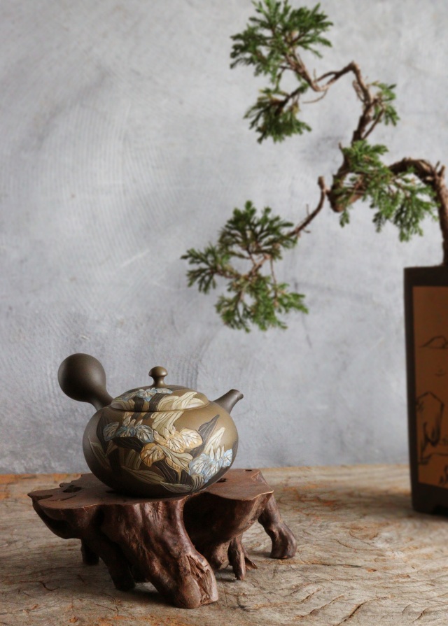 煎茶道具 常滑焼 伊藤昭陽作 急須 茶壷 共布共箱 V 9772 煎茶道具 常滑