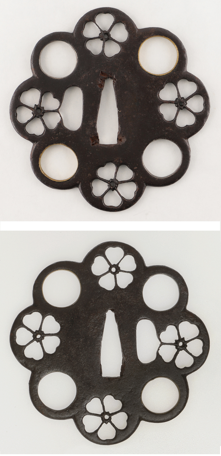 値下げ] 鍔:鉄地 花卉紋すかし 楕円形 無銘 【公式通販】