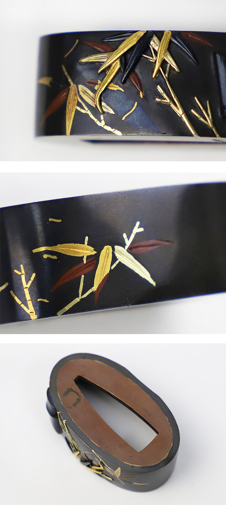 eee 彫金鳥文斑竹羅宇配管獣骨製人物刻配管入革製煙草入緒締玉BR6225