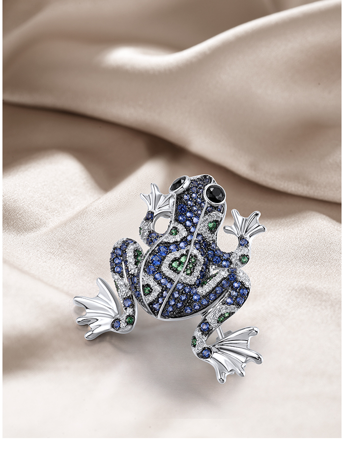 SANTUZZA 925 Silver Brooch Multi-Color Gems Blue Frog Fine Jewelry
