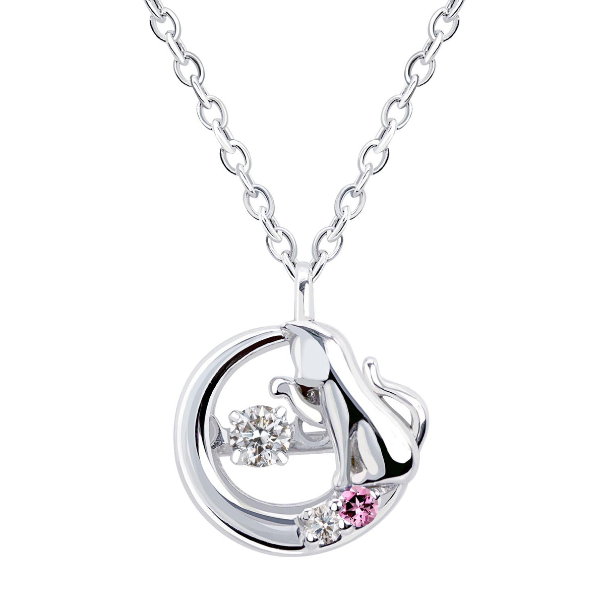 ネックレス 猫 ダンシングストーン ダイヤモンド 選べる12誕生石