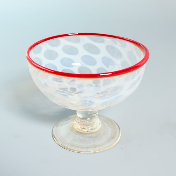 骨董 時代ガラス 金赤フチ 希少 桃色リップ 反り口 碗型 豆鉢 小鉢 氷