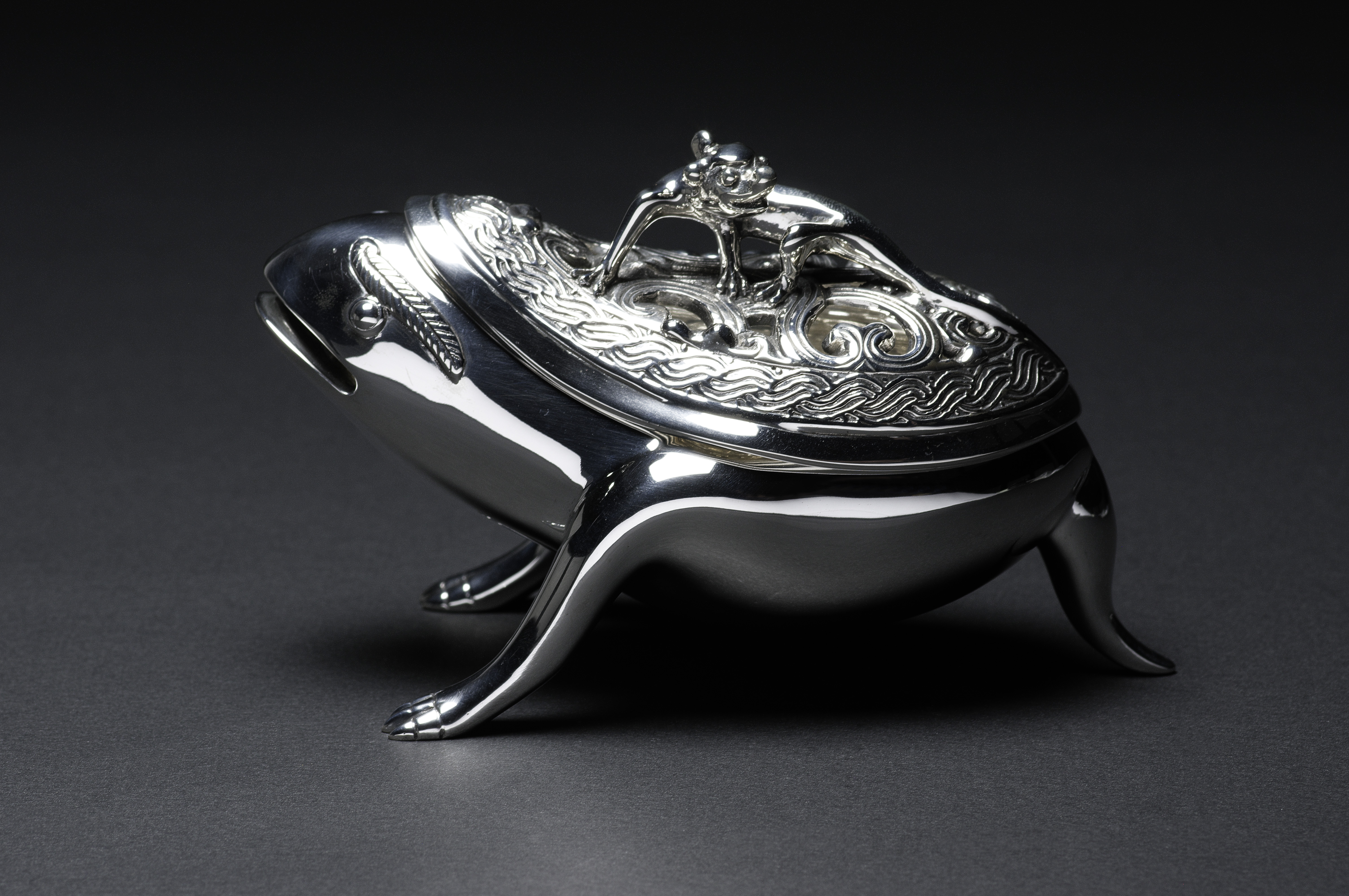 時代 古玩 乾隆御製 蓮香炉 三獣足 高さ約13cm 銅器/煎茶道具/