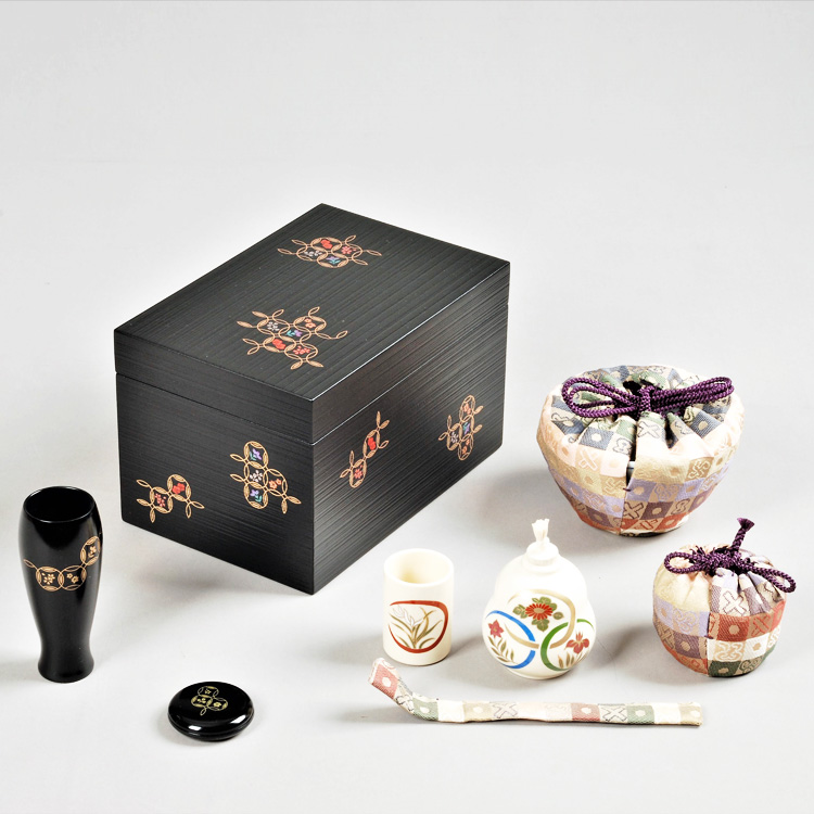 茶道具 茶箱（ちゃばこ）セット 茶箱セット 黒千筋 七宝 花点前一式