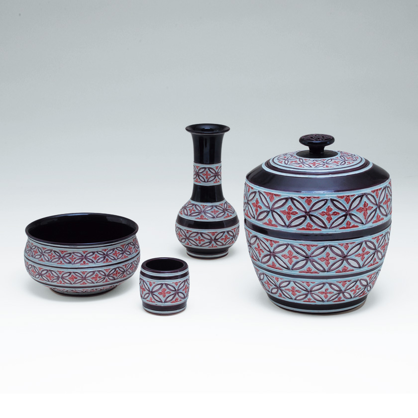 勝美永泉造紫交趾青海波水指茶道具