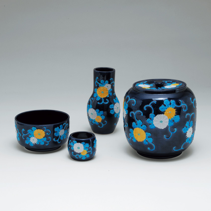 茶道具 皆具（かいぐ） 皆具 紺紫交趾 菊唐草 谷口 菁嵐 作 | 千年の