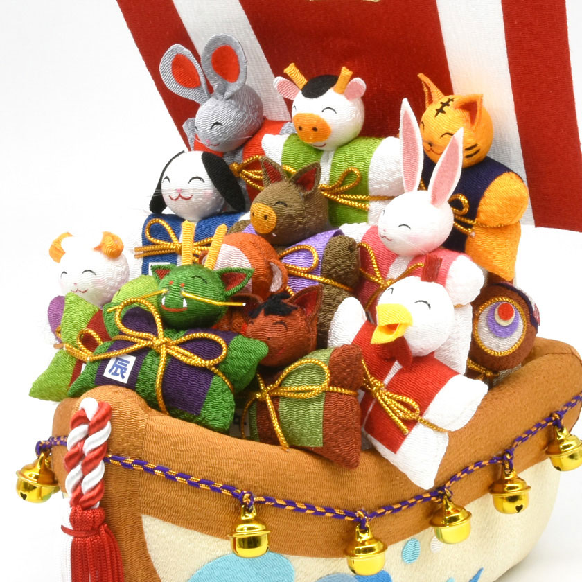 茶道具 置物 ちりめん置物 鈴なり宝船 十二支 ※各干支の位置は自由に