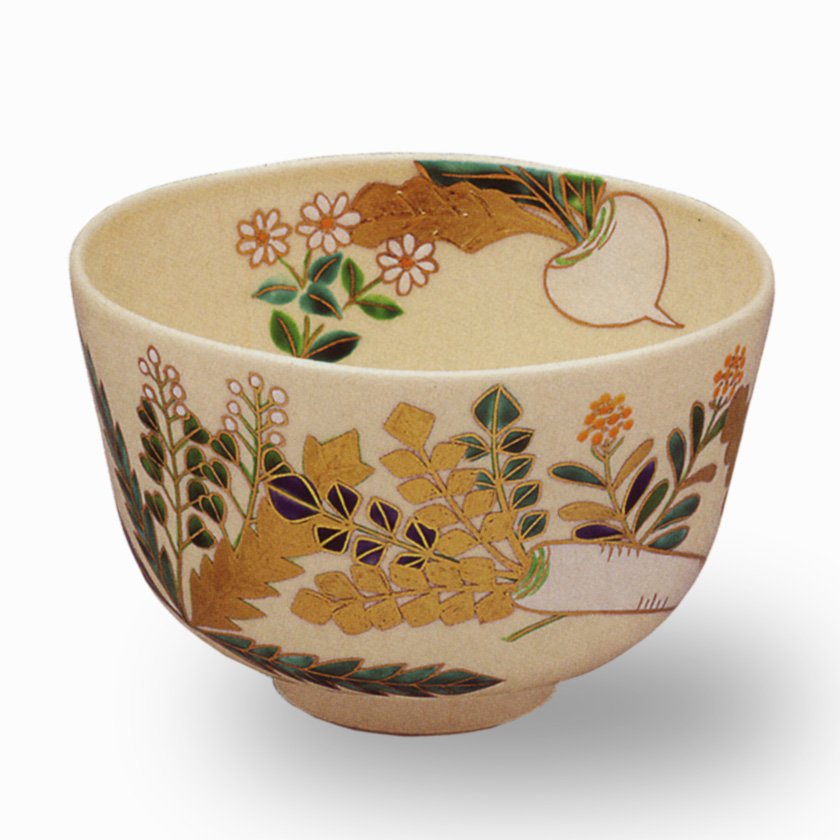 茶道具 抹茶茶碗（まっちゃちゃわん） 色絵 春の七草 茶碗 中村 源水