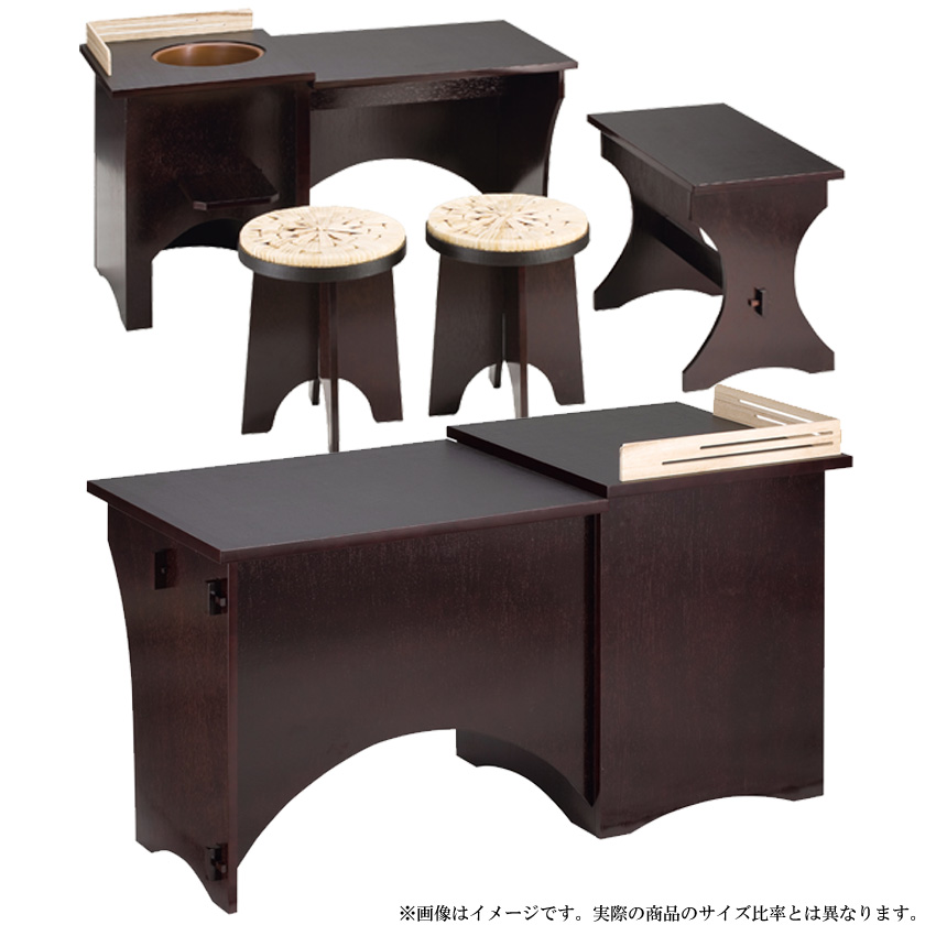 茶道具 立礼棚（りゅうれいだな） 布摺立礼卓セット (伴東・円椅 (円座