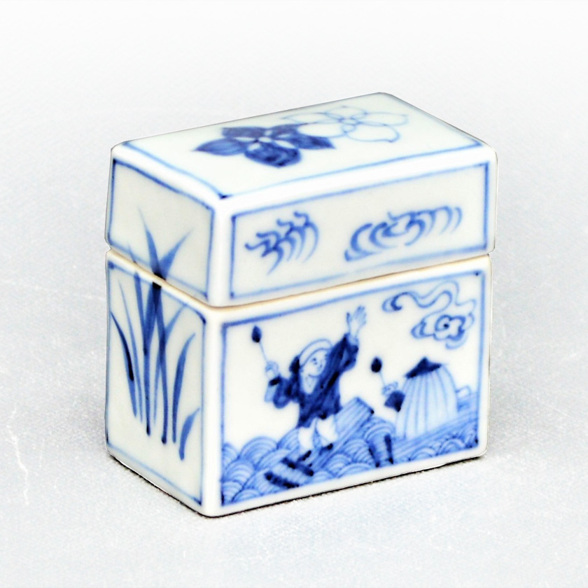 茶道具 香合（こうごう） 香合 染付 屏風箱 景徳鎮 王懐英 | 千年の