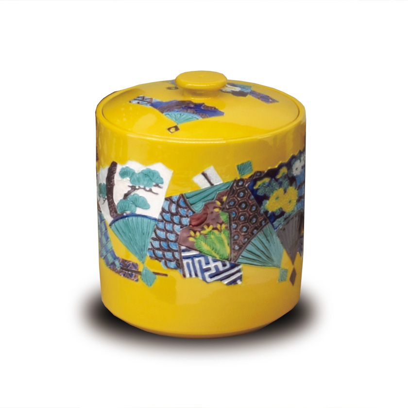 茶道具 皆具 黄交趾 四季七宝 高野昭阿弥 新品 京焼 水指 杓