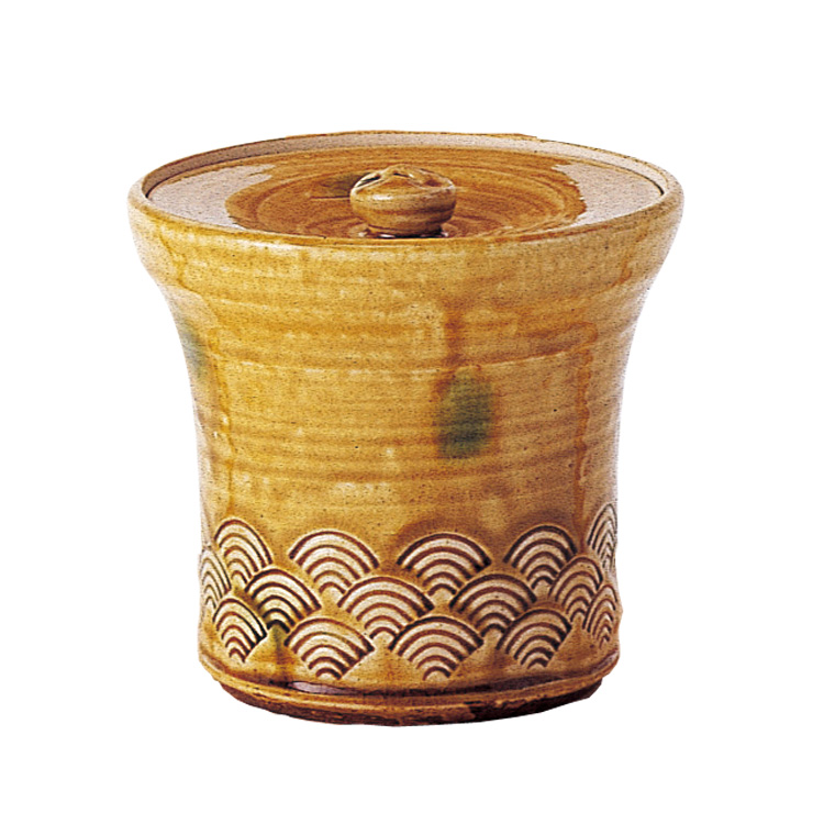 茶道具 水指（水差・みずさし） 水指 黄瀬戸 青海波末広 松本 鉄山