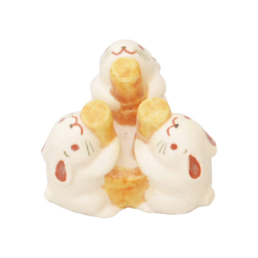 T749 蓋置 『三ツ兎 蓋置』『伊東桂楽 造』 共箱 茶道具 T749 蓋置