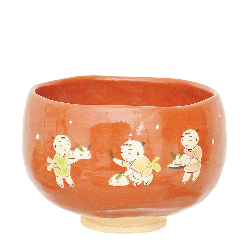 茶道具 楽茶碗（らくちゃわん） 茶碗 赤楽 唐子遊び 御題 大野 桂山