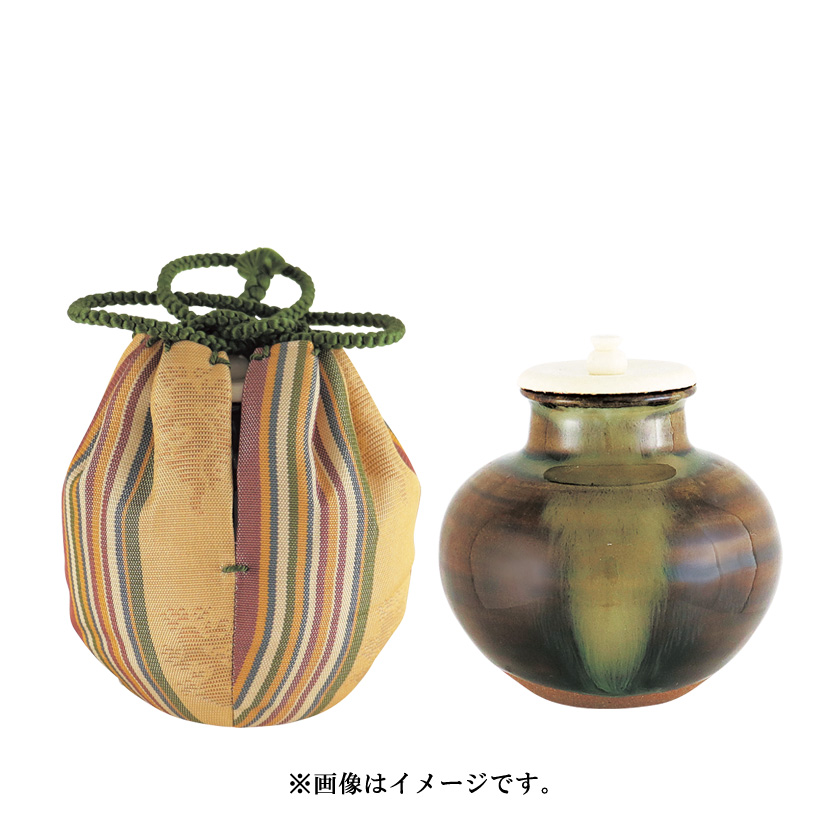 茶道具 茶入（ちゃいれ） 高取焼 丸壷茶入 仕覆：俵屋金襴、蓋 高取
