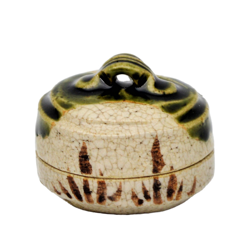 織部焼 香合 茶道具 織部焼 香合 茶道具 茶道具 香合 織部焼き ハジキ