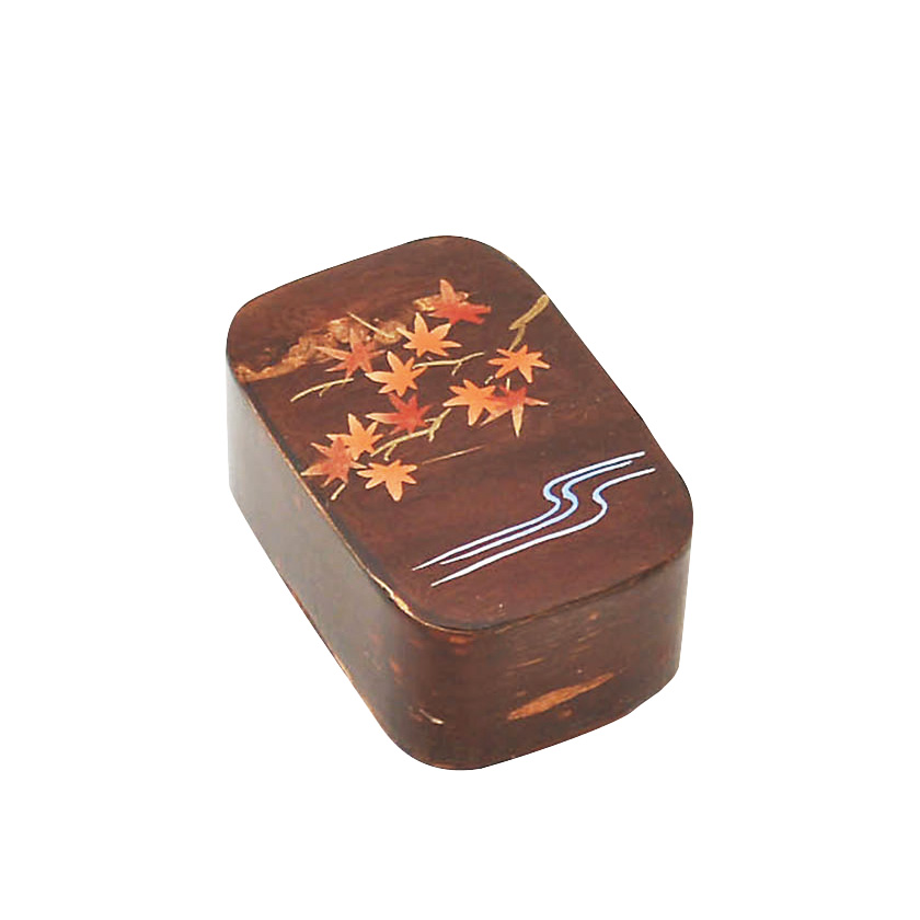 茶道具 香合（こうごう） 桜木地文箱形香合 紅葉流水蒔絵 佐々木 麗峰