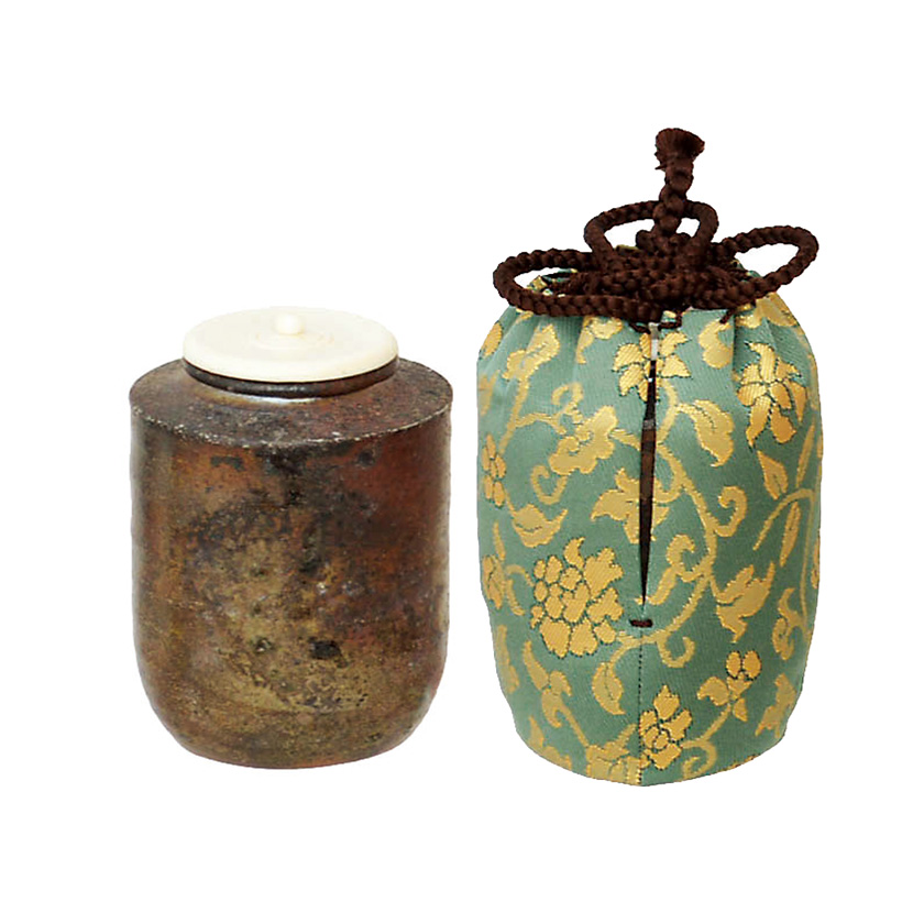 茶道具】青地金襴手唐草蓋物十客（二個蓋無し） 茶道具】青地金襴手