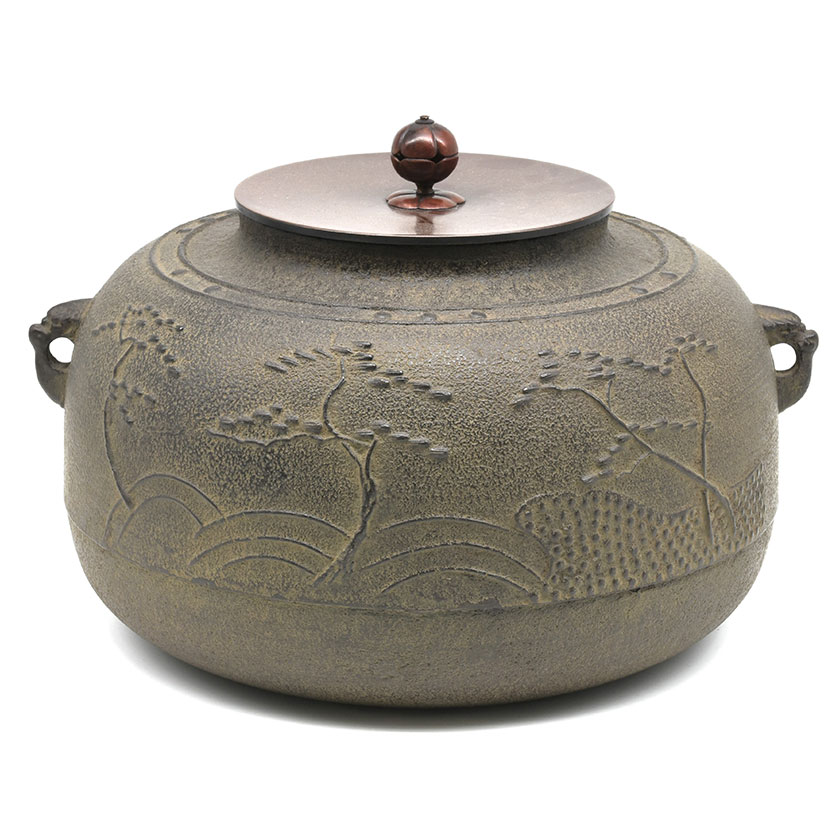 茶道具 炉釜（ろがま） 塁座平丸釜 浜松紋 芦屋写 炉用 大國 藤兵衛