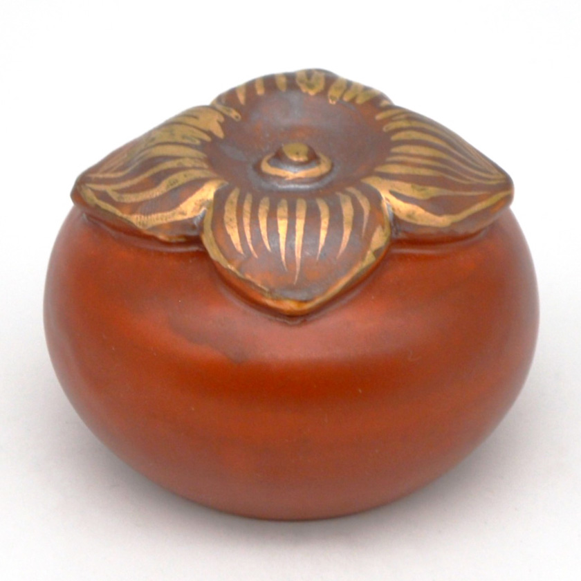 田中 野夫 元時代紅綠彩魚藻紋荷葉型小壺蓋付き茶道具お茶入れ(D-74