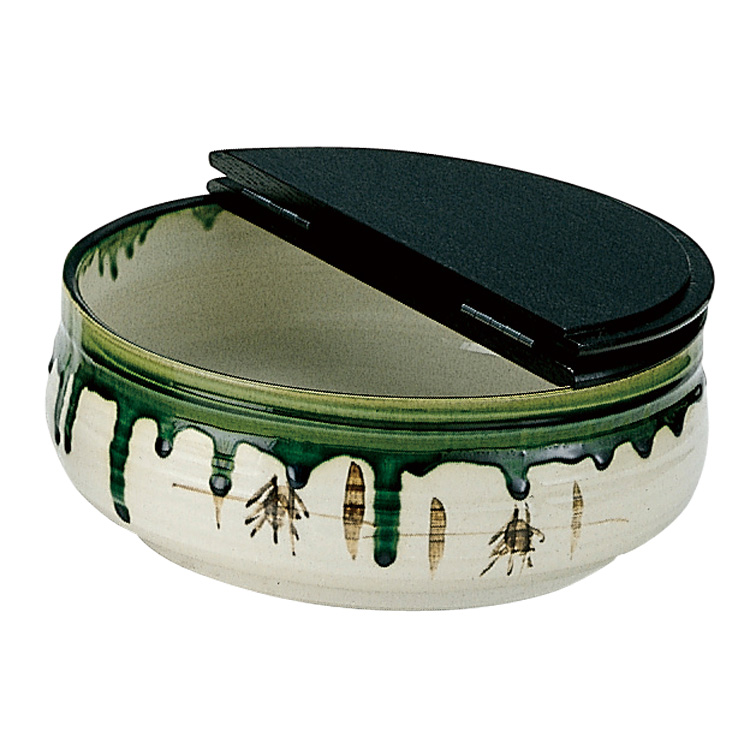 茶道具 水指（水差・みずさし） 平水指 織部 掻合塗割蓋 加藤五陶