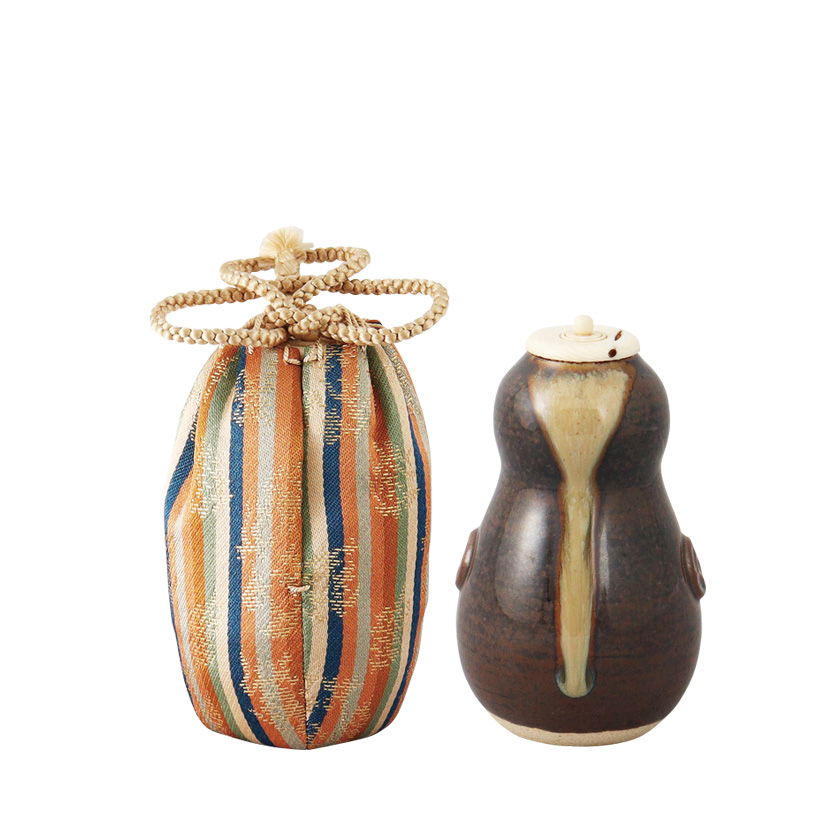 逢絢亭 茶道具 蓋置 膳所焼 金彩 稲穂の図 陽炎園 共箱入り 送料込【逢