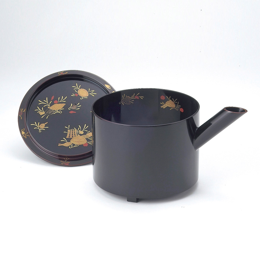 茶道具 水指（水差・みずさし） 大口水指 溜塗 海松貝蒔絵 惺斎好写