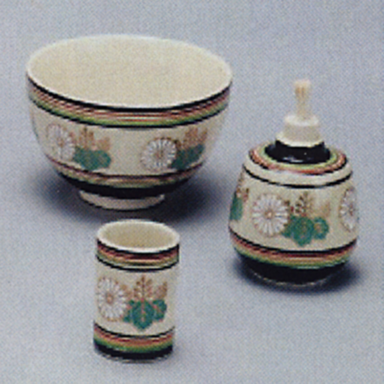 茶道具 三点セット（茶碗・振出・茶巾筒） 仁清 独楽菊桐 英香 陶器三点揃