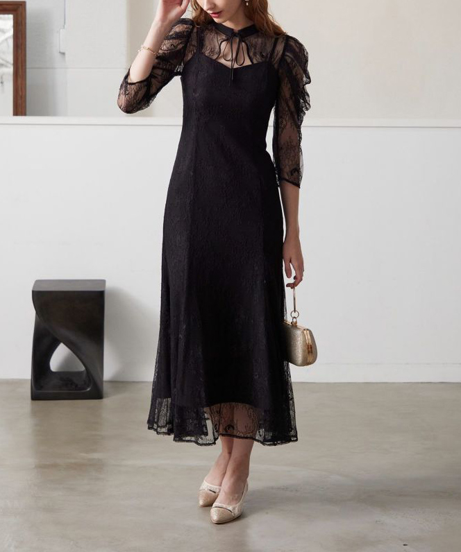 Lサイズ】ドレス ボレロレイヤーレースドレス成人式同窓会二次会 Dorry