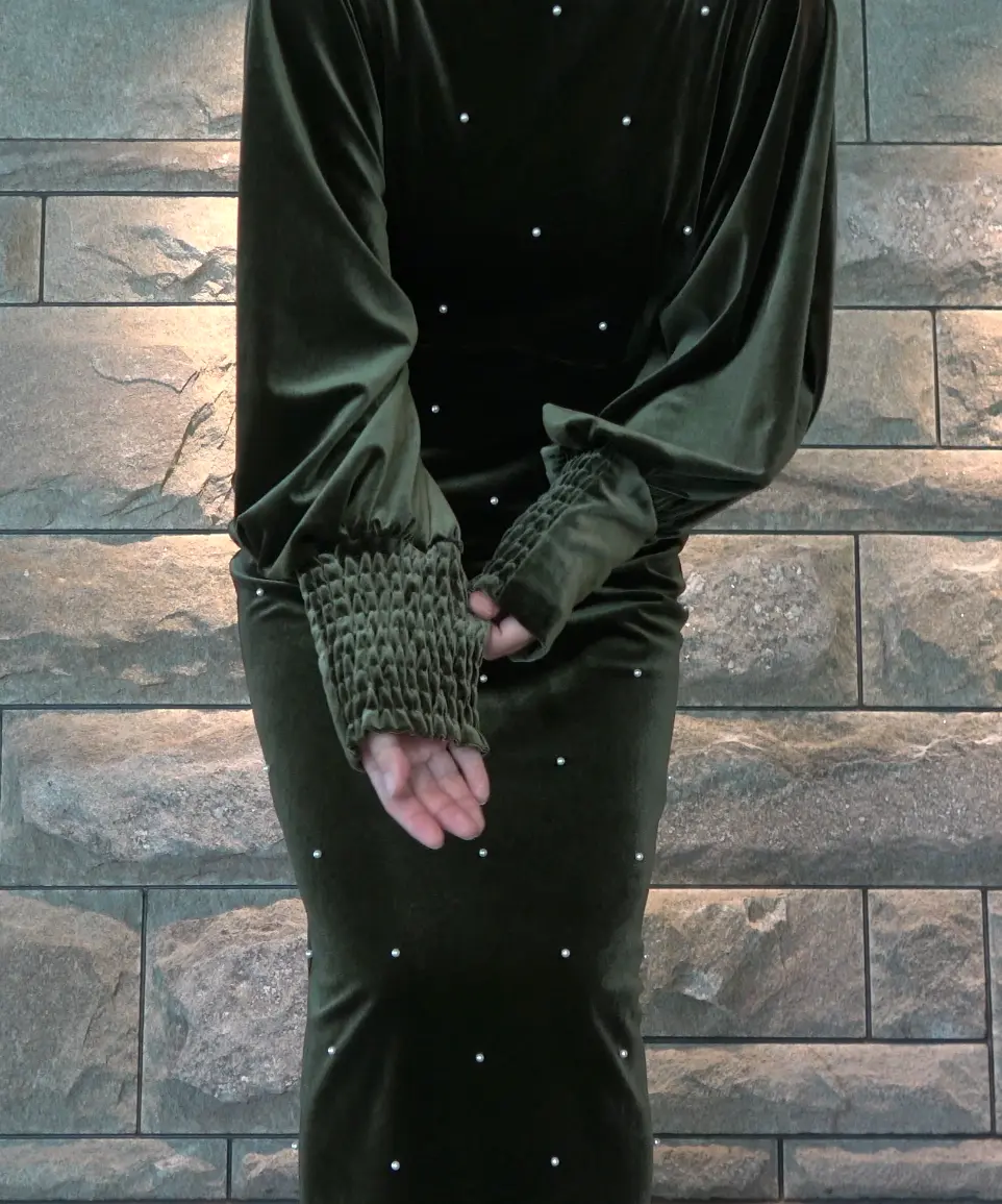 Mサイズ】BACK OPEN PEARL VELOUR DRESS Ameri VINTAGE（アメリ