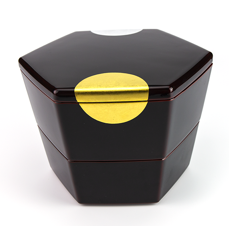 重箱弁当箱-【箔蒔絵】越前塗 日月蒔絵 溜内朱 入子重（15.5×17.5×高さ