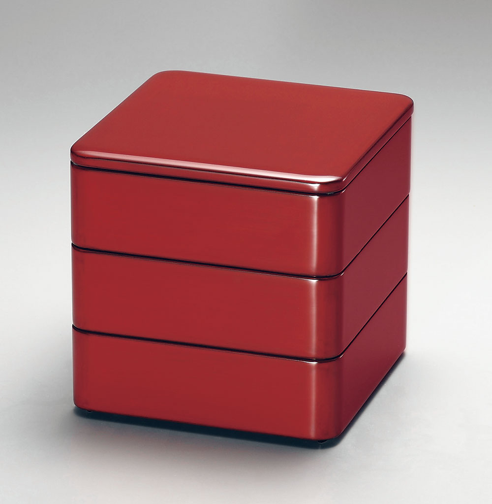 重箱弁当箱-越前塗 吟朱内黒 三段重（18.2×18.2×高さ17.7cm） | 越前