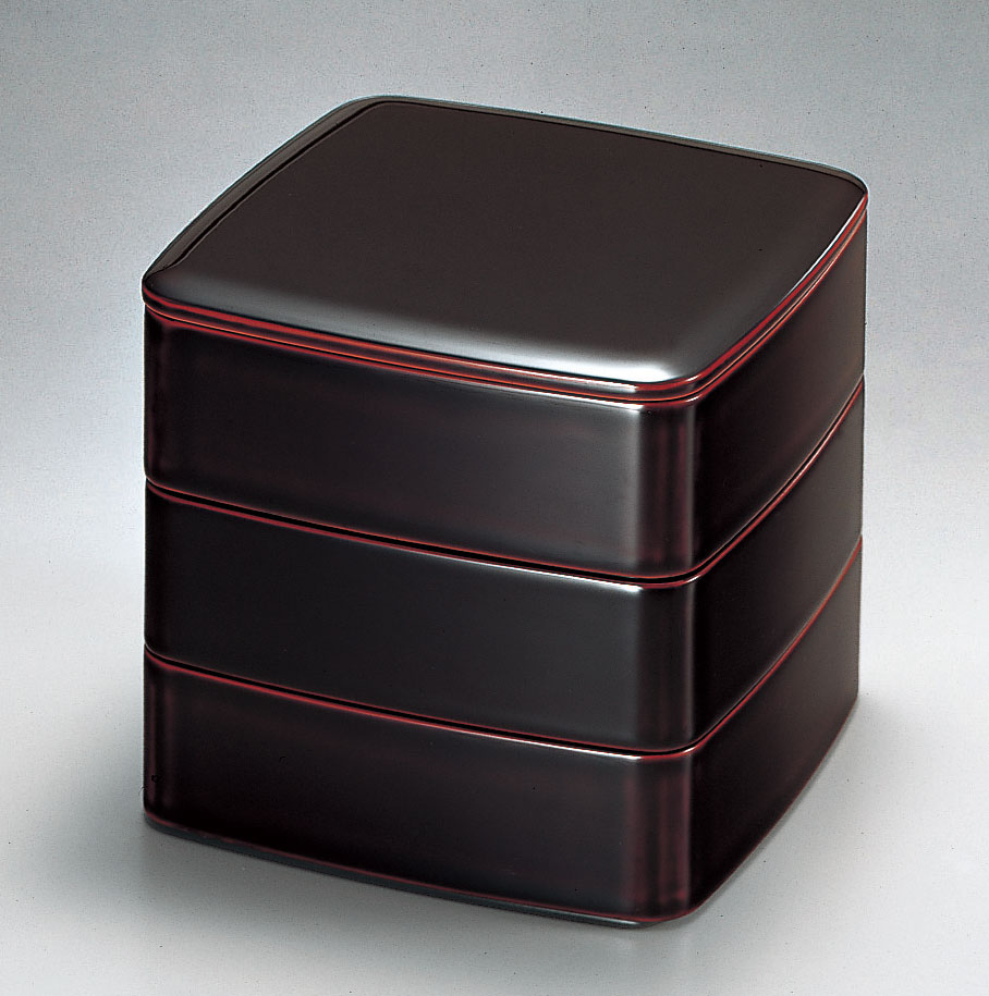 重箱弁当箱-越前塗 溜内朱 胴張三段重（20.0×20.0×高さ18.0cm） | 越前