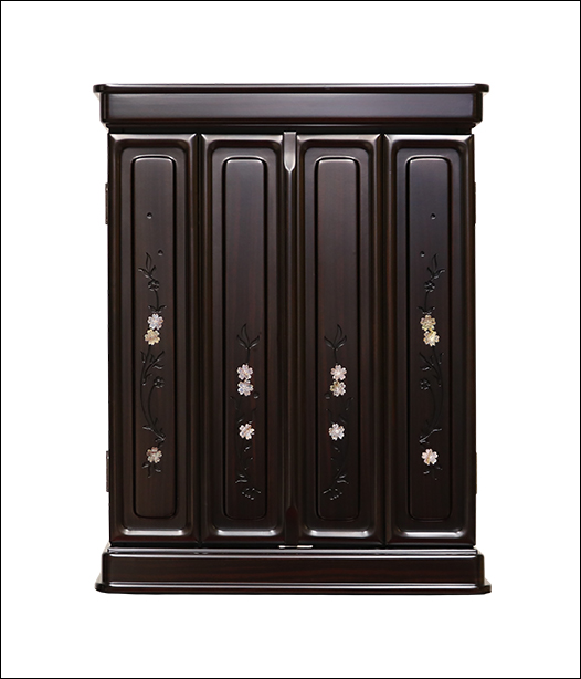 送料無料】黒檀調 ダウンライト付 透かし彫り・螺鈿細工が美しい 唐木