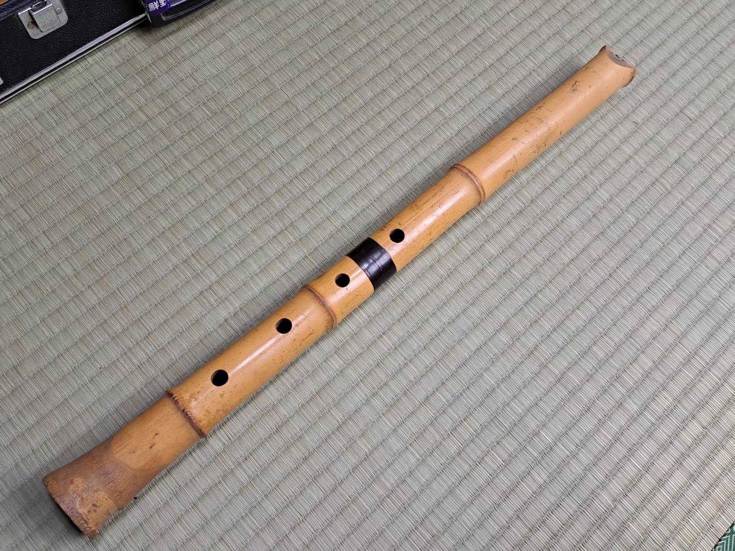 L3571 荒木古童 琴古流 尺八 金びょう 金鋲 金直し 金製 五孔 55cm 竹