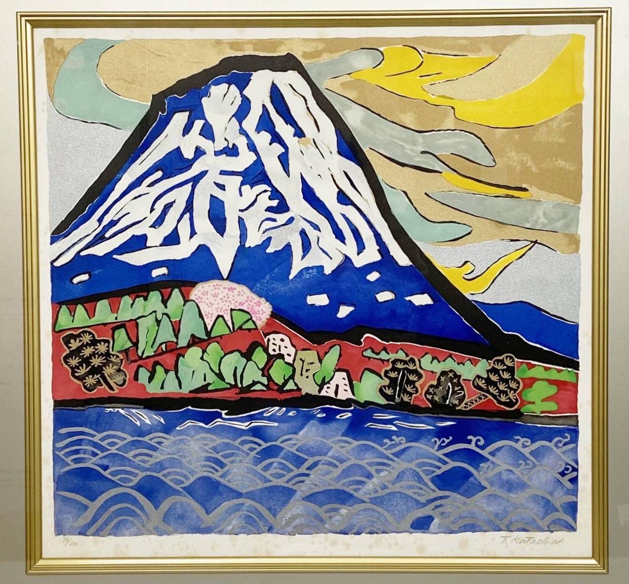 片岡球子「赤富士」油彩 F4号 肉筆 サインあり 片岡球子「富士」油彩