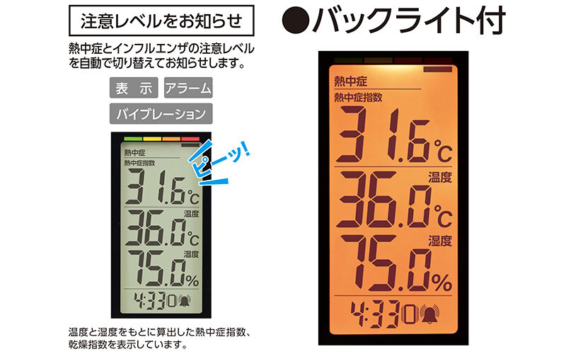 ポータブル簡易熱中症計 Plus防塵・防水 バイブレーション機能付