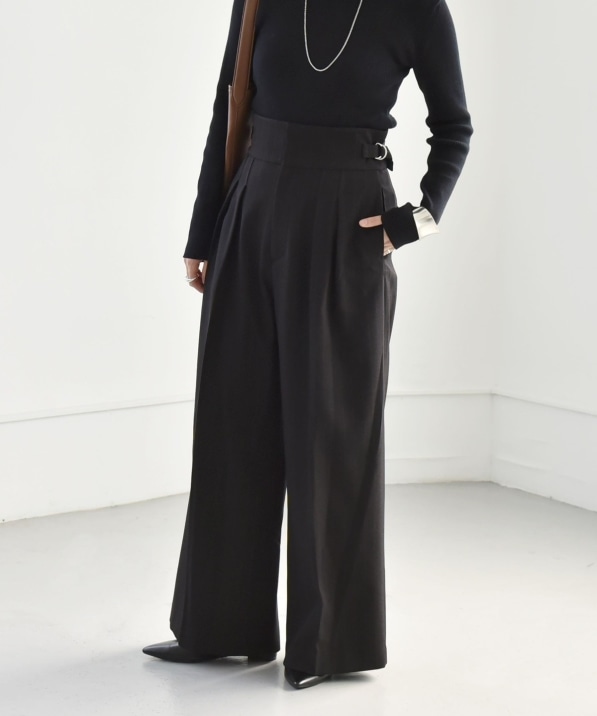 quaranciel:〈洗濯機可能〉ストライプ ハイウエスト ワイドパンツ