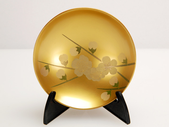 CM248】時代木製漆器 松竹梅 金蒔絵 朱塗 引盃 五客 木製漆器 小皿 杯