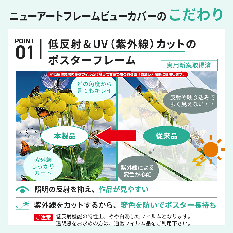 UVカット 低反射 木製 ポスターフレーム B1 サイズ ニューアート