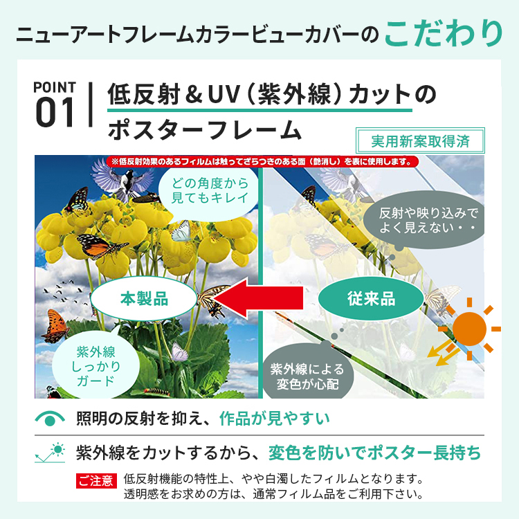 UVカット 低反射 木製 ポスターフレーム B2 サイズ ニューアート